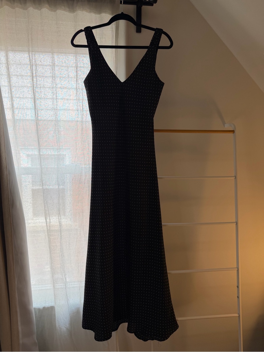 Zara Navy Maxi Dress with White Polka Dot Pattern